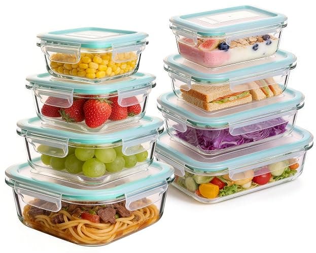 Liuruiyu Glass Food Storage Containers with Lids, 8 Pack Meal Prep Containers, Airtight Bento Boxes with Leak Proof Locking for Microwave, Oven, Freezer and Dishwasher, BPA Free(5oz to 36oz) - Image 1
