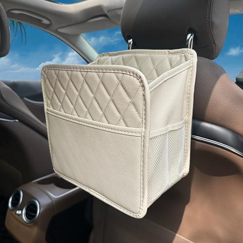 Witaxima Upgrade Car Seat Organizer Backseat with Storage Pockets, Multipurpose Car Organizer Hanging, Car Trash Bag Can,Premium PU Leather Garbage Can 2.14 Gallon Large Capacity Accessories Beige - Image 1