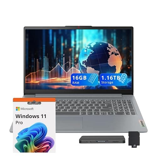 Lenovo IdeaPad Slim 3 15.6" FHD Business Laptop, AMD Ryzen 5 5625U, 16GB RAM, 1.16TB Storage (1TB SSD+160GB Docking Station Set), AMD Radeon Graphics, Backlit Keyboard, Wi-Fi 6, Windows 11 Pro, Gray - Image 1