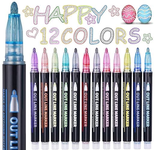 Yangmei Stocking Stuffers, Outline Glitter Markers, Stocking Stuffers for Teen Girl Gifts Trendy Stuff, 12 Shimmer Markers Outline Pens for Art Supplies for Kids 9-12, Gifts for 4-12 Year Old Girls - Image 1