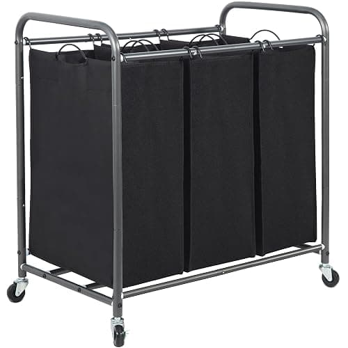 STORAGE MANIAC 3 Section Laundry Sorter, 35.9 Gal (136 L) Laundry Hamper Cart with Heavy Duty Rolling Lockable Wheels and Removable Bags, Clothes Organizer Basket Clothes Separator Hamper, Black - Image 1