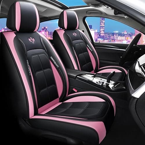 Zvaluqy06 Comfortable Leather Auto Car Seat Covers Front & Rear Seat Protector Fit Sedan SUV 5 Seats Full Set Universal Fit (Black and Pink) - Image 1