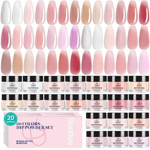 Beetles Pink Nude Dip Powder Nail Kit, 20 Colors Neutral Jelly Pink Sheer Glitter White Dip Nails Powder Starter Kit, Jelly Effect French Nail Art Starter Manicure Salon DIY Home Gift for Women - Image 1