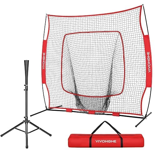 VIVOHOME Baseball Softball Batting Net - 7x7 Ft Baseball Backstop, Softball Practice Net for Hitting, Pitching, Throwing with Batting Tee and Carry Bag - Image 1