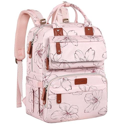 Diaper Bag Backpack, Baby Girl Diaper Bag for Mom, Large Pink Diaper Bag Backpack for Girls, Floral Printed Mom Backpack for Work Travel and Holiday with Insulated Pockets and Stroller Straps - Pink - Image 1