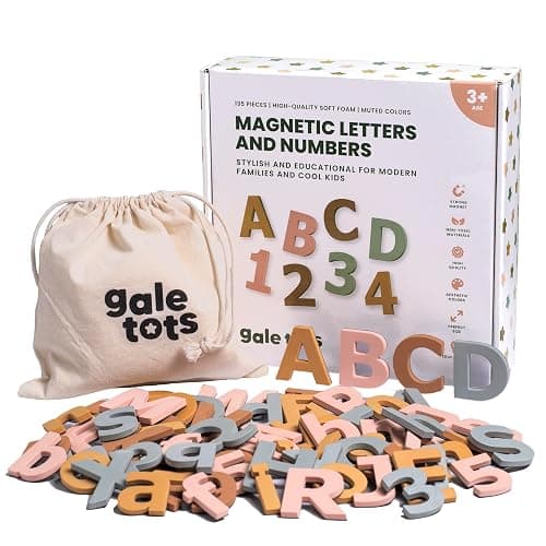 Gale Tots Magnetic Letters and Numbers - 135 PCS Alphabet Magnets in Soft Foam - Neutral Aesthetic Colors ABC Fridge Magnets for Kids - Image 1