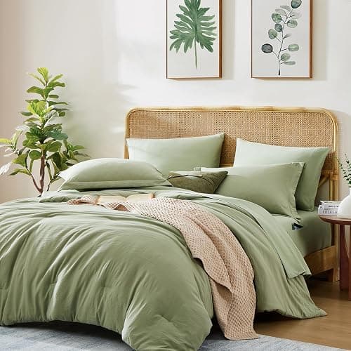 WRENSONGE Twin Comforter Set- 5 Pieces Sage Green Bed in a Bag, All Season Twin XL Bedding Sets with 1 Fitted Sheet, 1 Flat Sheet, 1 Pillow Sham and 1 Pillowcase - Sage Green - 5Pcs-Twin/Twin XL(66"*90") - Image 1