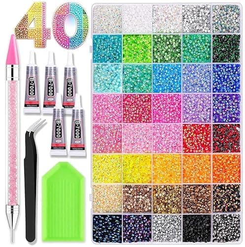 40000 Bedazzling Kit with 5 Glues, 40 Colours Rhinestones Bedazzler Kit | Applicator Pen for DIY With Plate, Tweezer & , Jewelry, Phone Cases - Image 1