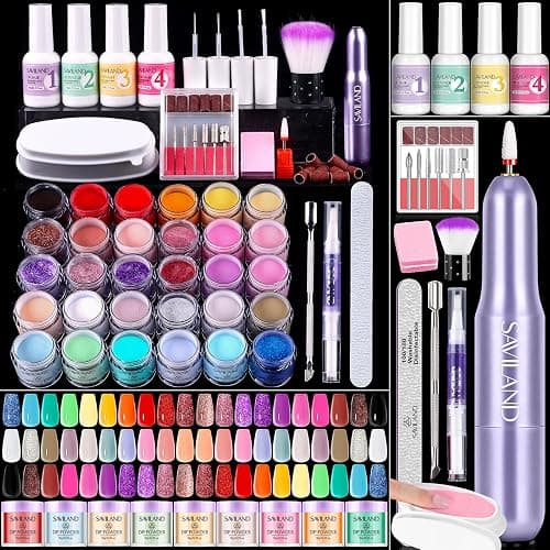 SAVILAND Dip Powder Nail Kit with Drill: Starter Set 30 Colors Summer Spring Keratin Dip Nails Powder with Dipping Liquid Set Activator Base Top Coat Cuticle Oil for DIY Manicure Nail Art - Image 1