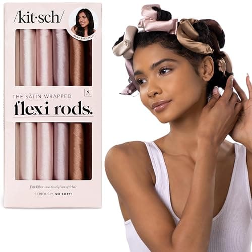 Kitsch Satin Heatless Hair Curlers – No Heat Hair Curlers to Sleep In for Overnight Curls – Soft Heatless Curling Rods for Women with Short & Long Hair - Alternative to Heat Styling – 6 pcs, Rosewood - Image 1