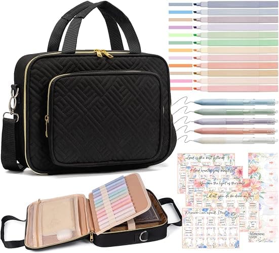 Bible Cover for Women Bible Case, Large Bible Bag w/Shoulder Strap, Bible Study Supplies Bible Journaling Kit Book Carrying Case with Bible Highlighters Tabs, Mothers Day Christian Gifts for Women - Black - Image 1
