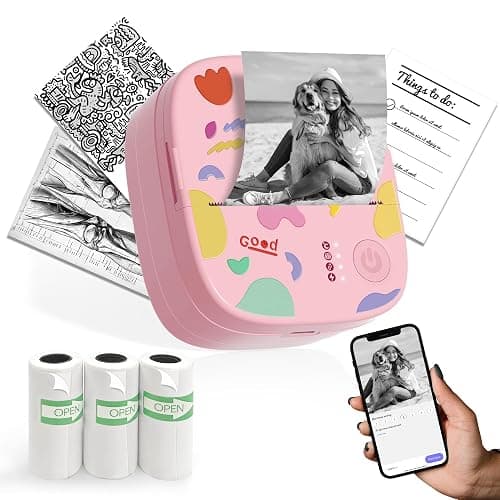 XenGro Mini Sticker Printer AHM2, Mini Thermal Printer with 3 Rolls Paper, Bluetooth Inkless Printpods, Pocket Label Maker Suitable for Creative Kids DIY, Diaries, Photos, Study Notes -Light Pink - Image 1