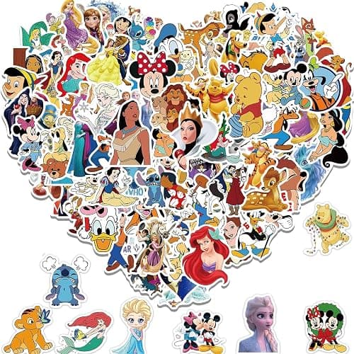 100pcs Cartoon Disney Mix Stickers for Kids, Cute Character Waterproof Vinyl Decal for Adult Teen Boy Girl Water Bottle Laptop Phone Skateboard Guitar Notebook Computer Luggage - Image 1