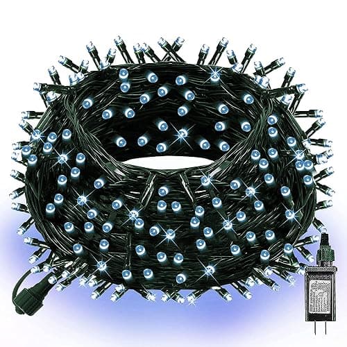 Dazzle Bright 300 LED Christmas String Lights, 100 FT Connectable Waterproof String Lights Green Wire with 8 Modes, Christmas Decorations for Indoor Outdoor Xmas Party Yard Garden (White) - Image 1