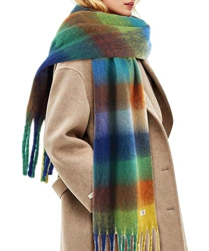 Gopaice Womens Winter Scarf, Cashmere Feel Tassel Plaid Fashion Scarfs Colorful Plaid Long Shawl Large Scarves - Image 1