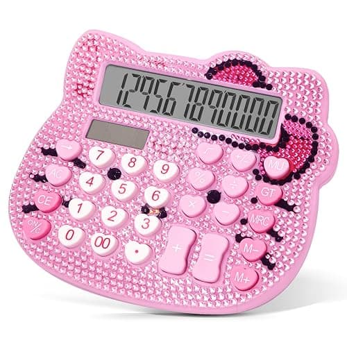 Cute Calculators, Women Desk Calculator 12 Digit with Large LCD Display and Sensitive Button, Suitable for Adults and Children, Standard Function for Office, Home, School (Pink+Pink Jewel Model) - Image 1