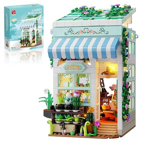TYCOLE Flower House Building Set with LED Lights, 1077 PCS City Greenhouse Building Block Toy, Garden House Architecture Book Nook Home Decor Birthday Gift for Adults or Girls 8-12 Years - Image 1