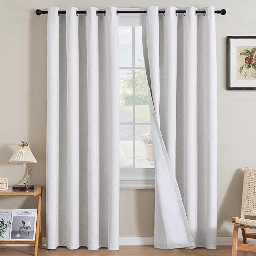 H.VERSAILTEX Linen Curtains 100% Blackout Curtains for Bedroom 108 inch Long Full Light Blocking Nature Linen Blended Window Curtains for Living Room Nickel Grommet (2 Panels, Heathered White) - Heathered White - 52"W x 108"L (Pack of 2) - Image 1