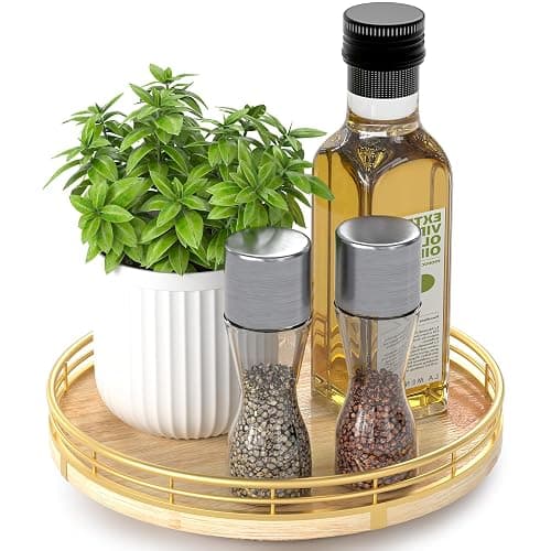 Farmhouse Oak 9" Lazy Susan Turntable Organizer for Cabinet, Round Wooden Lazy Susan Organization and Storage for Dining Table, Pantry, Kitchen, Countertop, Cupboard,Home Decor - Image 1