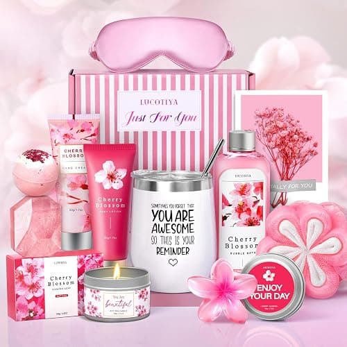 Gifts for Women Birthday Gifts, Spa Gifts Set- 10 Pcs Christmas Valentine's Mother's Day Gifts and Cherry Blossoms Self Care Package Gifts Women, Relaxing Gifts Basket - Image 1