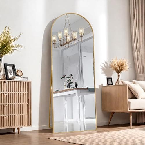 🎀Miroir sur Pied 162 x 53 cm, Grand Miroir Arqué en Pleine Longueur avec Cadre en Aluminium Doré, Miroir Mural sur Pied pour Chambre à Coucher, Salle de Bain, Entrée, Couloir, Vanité(Demi-Cercle doré) - Image 1