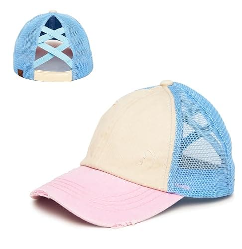 Funky Junque Ponytail Hat for Women - Baseball Cap with Adjustable Fit & High Pony Tail Criss Cross Back for Everyday Wear - Image 1