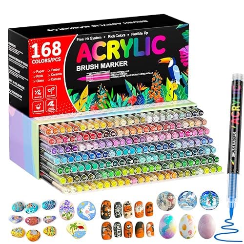 Sanyetral 168 Colors Acrylic Paint Pens, Paint Markers Brush Tips - Acrylic Pens for Rocks, Wood, Glass, Fabric & Paper,Shoes, Mugs Art Crafts Supplies Gift - Image 1