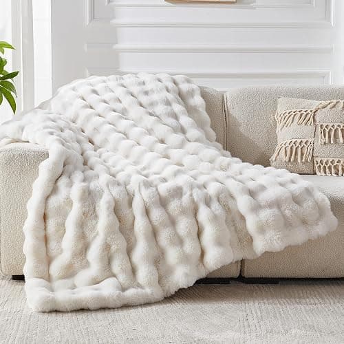 Faux Fur Throw Blanket for Couch, Cozy Fuzzy Fluffy Soft Plush Thick Bubble Sherpa Blanket for Sofa Bedroom Living Room, Mothers Day Birthday Gifts for Women Home Decor - Image 1