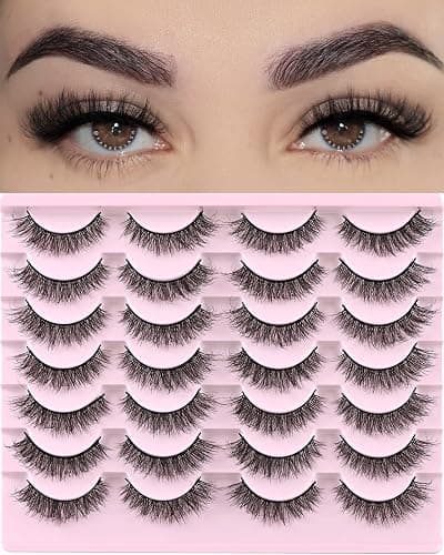 FARRED Natural Lashes Short Eyelashes Wispy False Mink Lash Pack 14 Pair Natural Look Fluffy Cat Eye Strip Eyelash Small Fake Lashes Full Pestañas Sets for MUA and Beginners Daily Makeup (F1 | 8-14mm) - Image 1