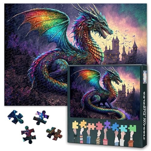 1000 Pieces Puzzles for Adults, Dazzling Dragon Jigsaw Puzzle 20 X 27 INCH | Colorful Dragon Puzzles 1000 Pieces for Adults, Funny Challenging Puzzle, Great Gift for Family Friends - Image 1