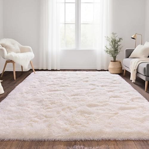 OHDS White Fluffy Rug for Bedroom 4x5.9 ft - Ultra Soft & Non Slip Shaggy Area Rug, Comfy Durable Carpet for Living Room Kids Room Teens Dorm Home Decor, 1.7'' Thick Indoor Plush Carpets - Image 1
