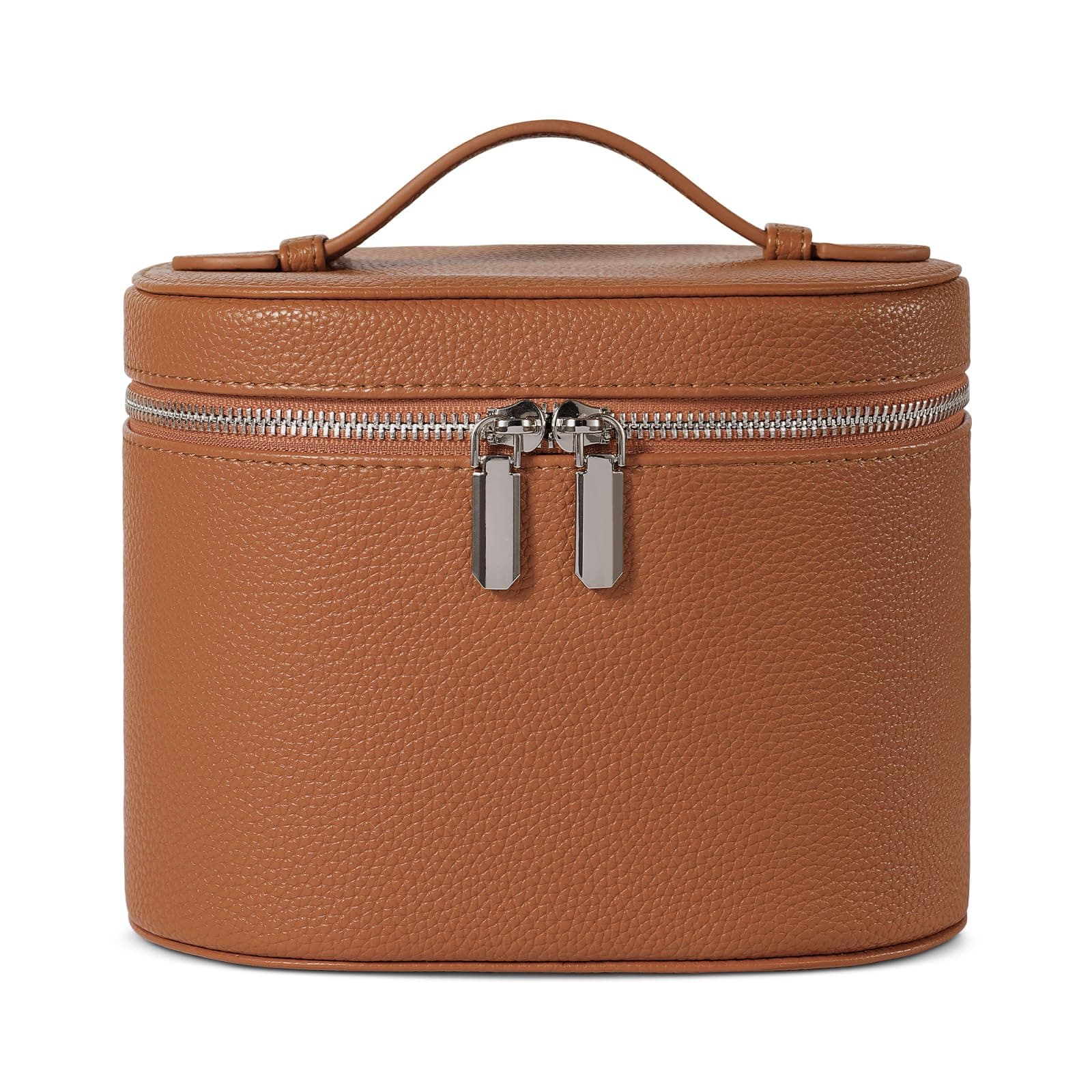 Bolsa de maquillaje, estuche de maquillaje de viaje con compartimentos y asa, bolsas organizadores de cosméticos portátiles, bolsa de aseo para mujer, café (8 x 5.5 x 6 pulgadas) - Image 1