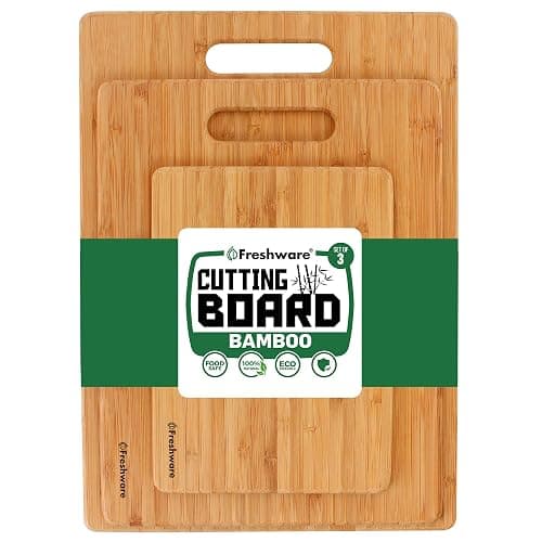Freshware Bamboo Cutting Board Set of 3, Wooden Cutting Boards for Kitchen, Knife Friendly Food Grade Chopping Board, Lightweight with Hanging Hole for Easy Storage - Image 1