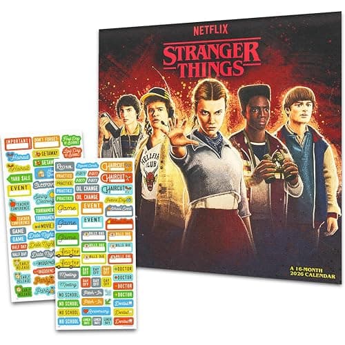 Stranger Things Calendar 2026 - Deluxe 2026 Stranger Things Mini Wall Calendar Bundle with Over 100 Reminder Stickers (Hellfire Club Gifts, Office Supplies) - Image 1