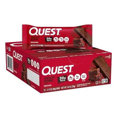 Quest Nutrition Chocolate Brownie Protein Bar, 20g Protein, 1g Sugar, 4g Net Carb, High Fiber, Gluten Free, Gluten Free, 12 Count - Image 1