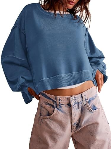 Zwurew Womens Casual Sweatshirt Long Sleeve Tops Crewneck Loose Fit Tee Pullover Crop Tshirt Side Slit Fall Fashion 2024 - Image 1