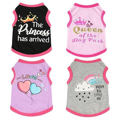 4 Pieces Chihuahua Clothes Dog Clothes for Small Dogs Girl Puppy Shirts for Yorkie Soft Cute Pattern Dog Shirt Pet Cat Clothing Pink (XX-Small) - Image 1