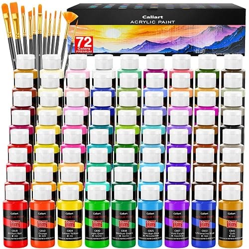 Caliart 72 Colors Acrylic Paint Set with 12 Brushes | Craft Painting Kit for Adults Artists Beginners, Halloween Pumpkin Paints Canvas Wood Rock Ceramic Fabric Art Supplies - Image 1