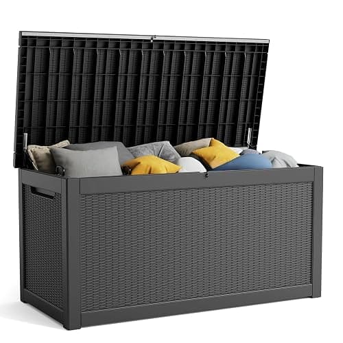 PatioZen 260 Gallon Resin Deck Box, Lockable Patio Outdoor Storage Box for Furniture, Garden Tools and Tools Storage, Waterproof Outside Storage Boxes - Black - Image 1