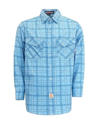 BOCOMAL FR Shirts for Men Printed Plaid Flame Resistant NFPA2112/CAT2 6.5oz Lightweight Fire Retardant Shirt - Large - Pearl Snaps-blue - Image 1