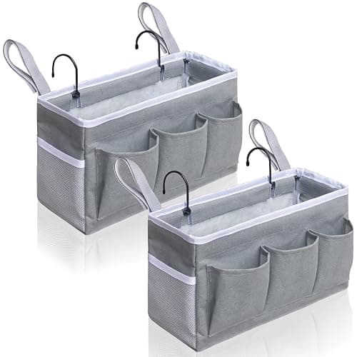 Kanrichu Bedside Caddy Storage Organizer - 2pcs Hanging Bag Holder with Pockets for Bedroom, Loft, Tent, Curtain, Bunk bed Shelf Accessories (Gray) - Gray-2pcs - Image 1