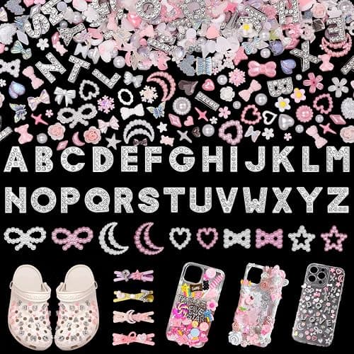 Junk Case Charms, A-Z Alphabet Letters Junk Case Kit, Junk Phone Case Charm, Pink Assorted Slime Charms Bulk Letter Charms for DIY Necklace Bracelets Jewelry Making Scrapbooking Crafts - Image 1