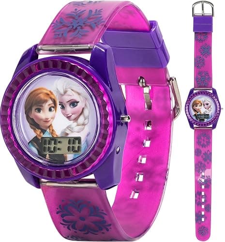 Disney Frozen Kids Digital Watch – Anna & Elsa LCD Timepiece, Purple Printed Strap, Easy-Read Display, Lightweight & Comfortable – Fits Wrists 5.5" to 8" - Image 1