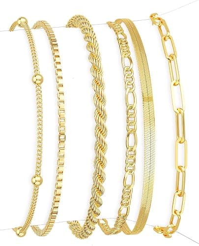 DEARMAY Gold Bracelets for Women Waterproof, 14K Gold Plated Jewelry Sets Trendy Thin Dainty Stackable Cuban Link Paperclip Chain Bracelet Pack Fashion Accessories Gifts for Womens - Image 1