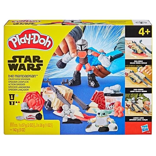 Play-Doh Star Wars: The Mandalorian Launching Speeder Playset, Bendy Grogu & 4 Inch Mando Action Figures, Imagination Toys for 4 Year Old Boys & Girls & Up - Image 1