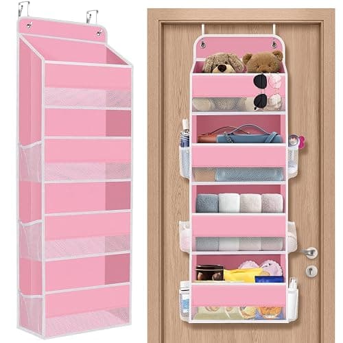 SpaceHacks 1 Pack Over The Door Organizer Hanging Storage Organizers with Clear Window 40lb Large Capacity Room Organizer for Pantry Laundry Bathroom Nursery Closet(Pink) - Image 1