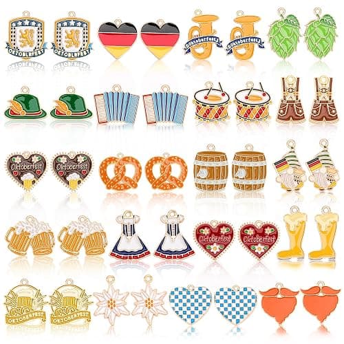 MARFOREVER 40Pcs/20 Pairs Oktoberfest Charms for Jewelry Making, Beer Theme Festival Charm German Beer Mug Pretzel Dangle Charms for Bracelet Necklace Earrings Making Accessories - Image 1