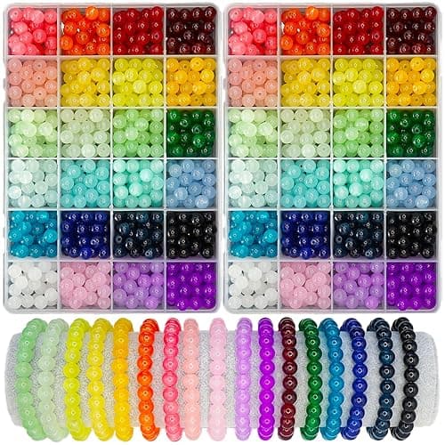 1200PCS 8mm Glass Beads for Jewelry Making, 24 Colors Crystal Beads Bracelets Making Kit, 2 Box Round Beads Suitable for Beginners - Image 1