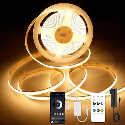 AXMOTUT 9.84ft Smart COB LED Strip Lights, 24V Warm White 2700K Dimmable LED Light Strips, High Bright LED tape light with Power Supply and app Control LED lights for TV,mirror, Kitchen Cabinet, Shelf - Image 1