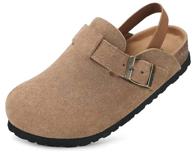 ZUSERIS Kids Suede Clogs Toddler Clogs Boys Girls Cork Footbed Sandals Potato Shoes Leather Slip On Mules with Adjustable Buckle - Image 1